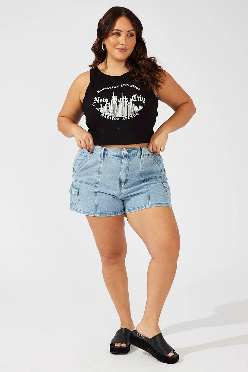 Black Tank Top Sleeveless Crew Neck Graphic New York - Image 2