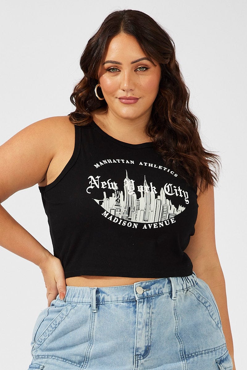 Black Tank Top Sleeveless Crew Neck Graphic New York - Image 3