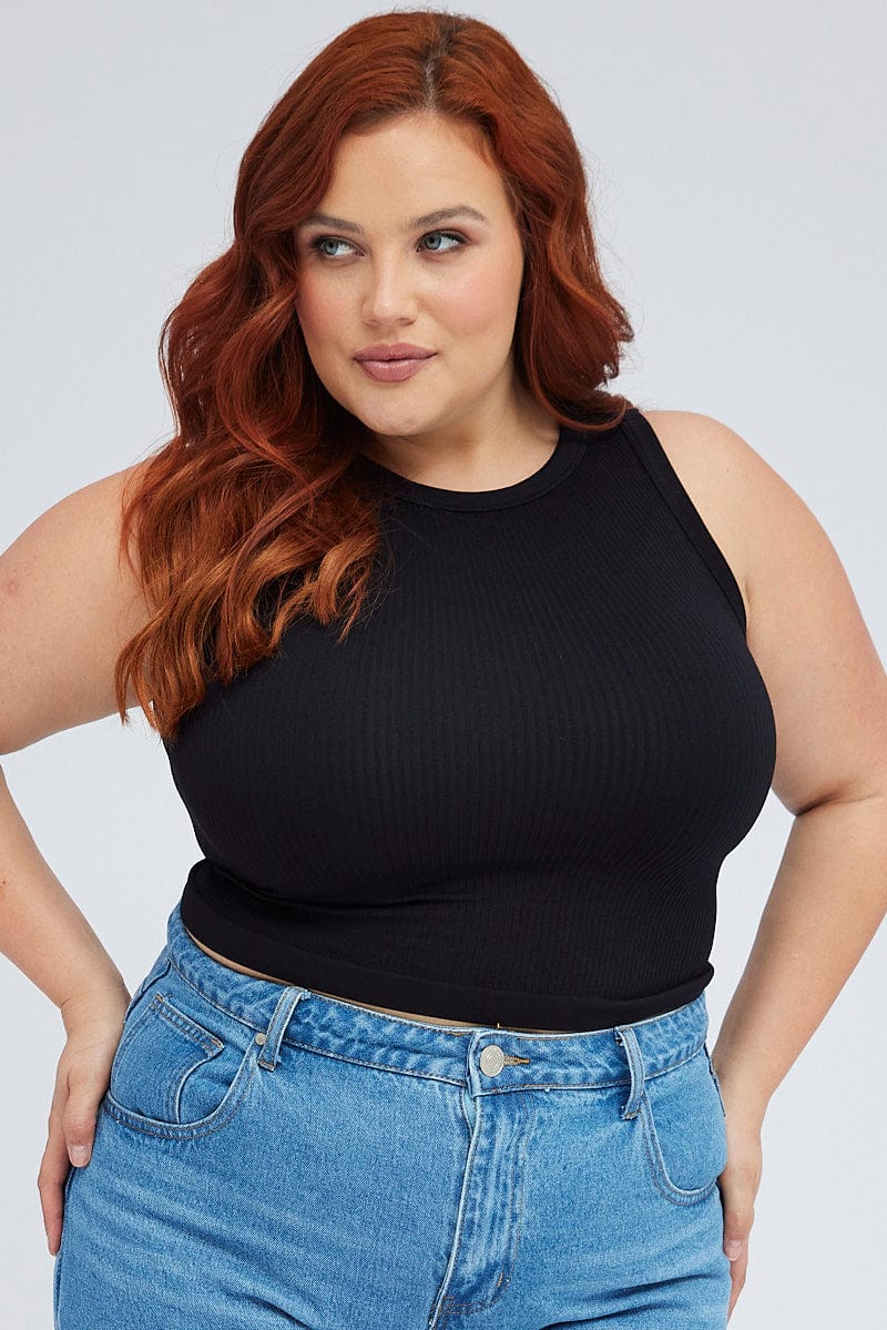 Black Tank Top Sleeveless Crew Neck Seamless - Image 3