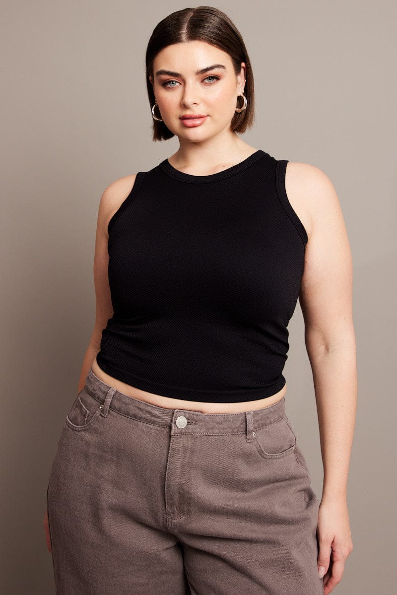 Black Tank Top Sleeveless Crew Neck Seamless - Image 3
