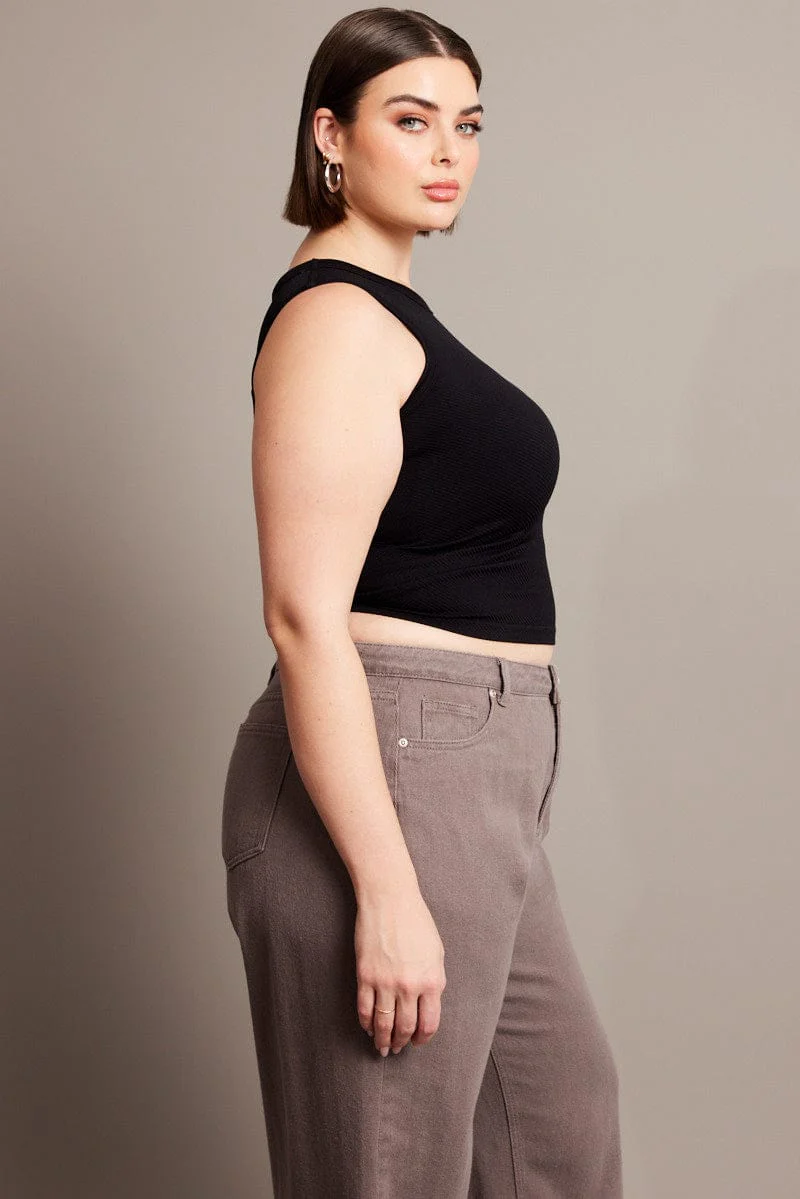 Black Tank Top Sleeveless Crew Neck Seamless - Image 4
