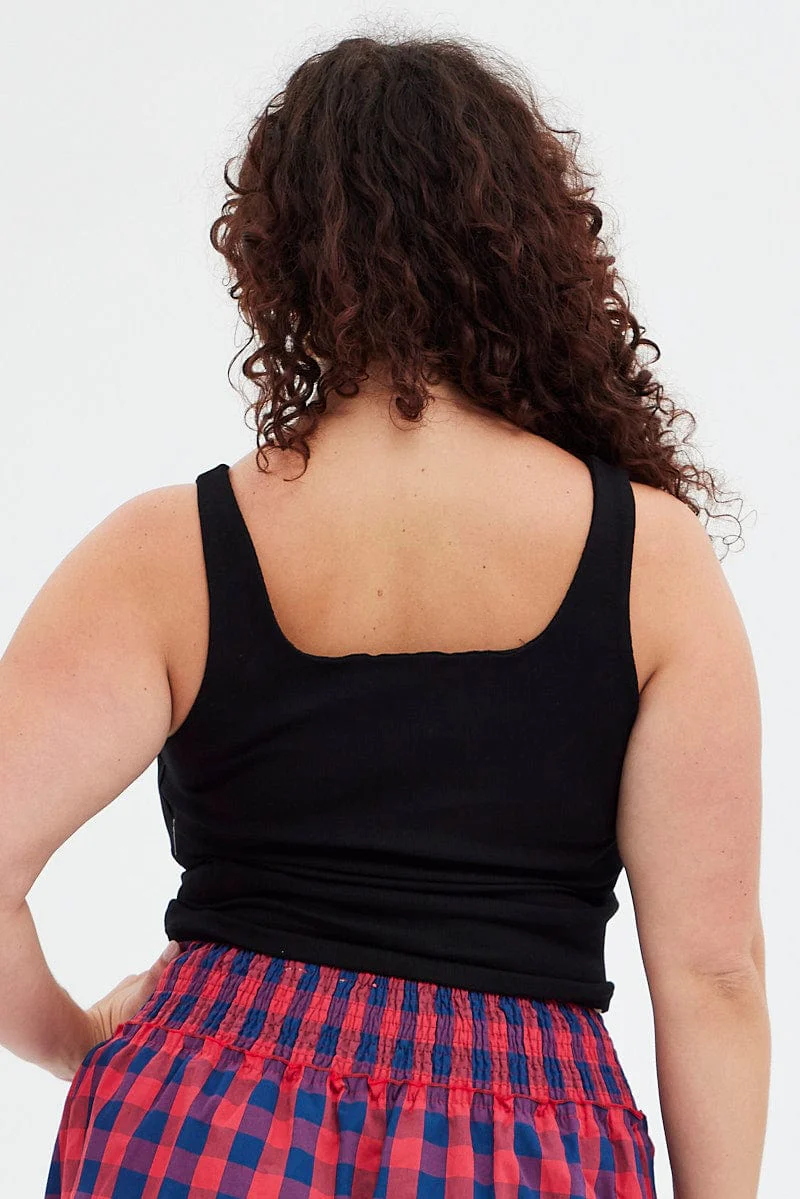 Black Tank Top Square Neck Sleeveless Cotton - Image 5