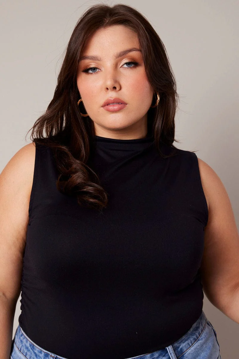 Black Tank Top Supersoft High Neck Gathered - Image 3