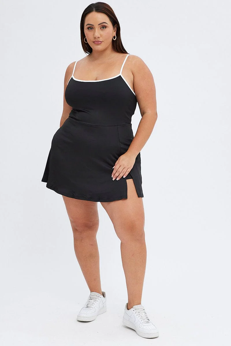 Black Tennis Dress With Inbuilt Shorts Jersey Contrast - Image 2