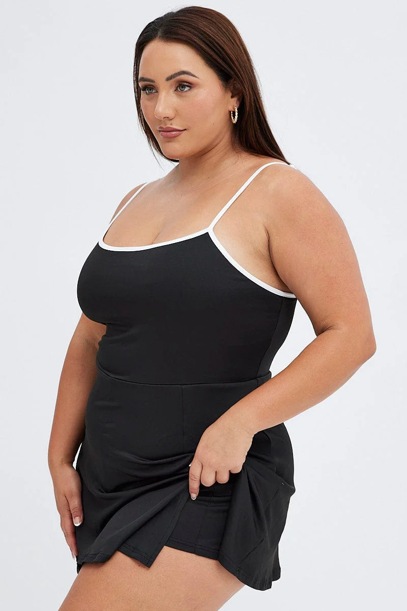 Black Tennis Dress With Inbuilt Shorts Jersey Contrast - Image 4