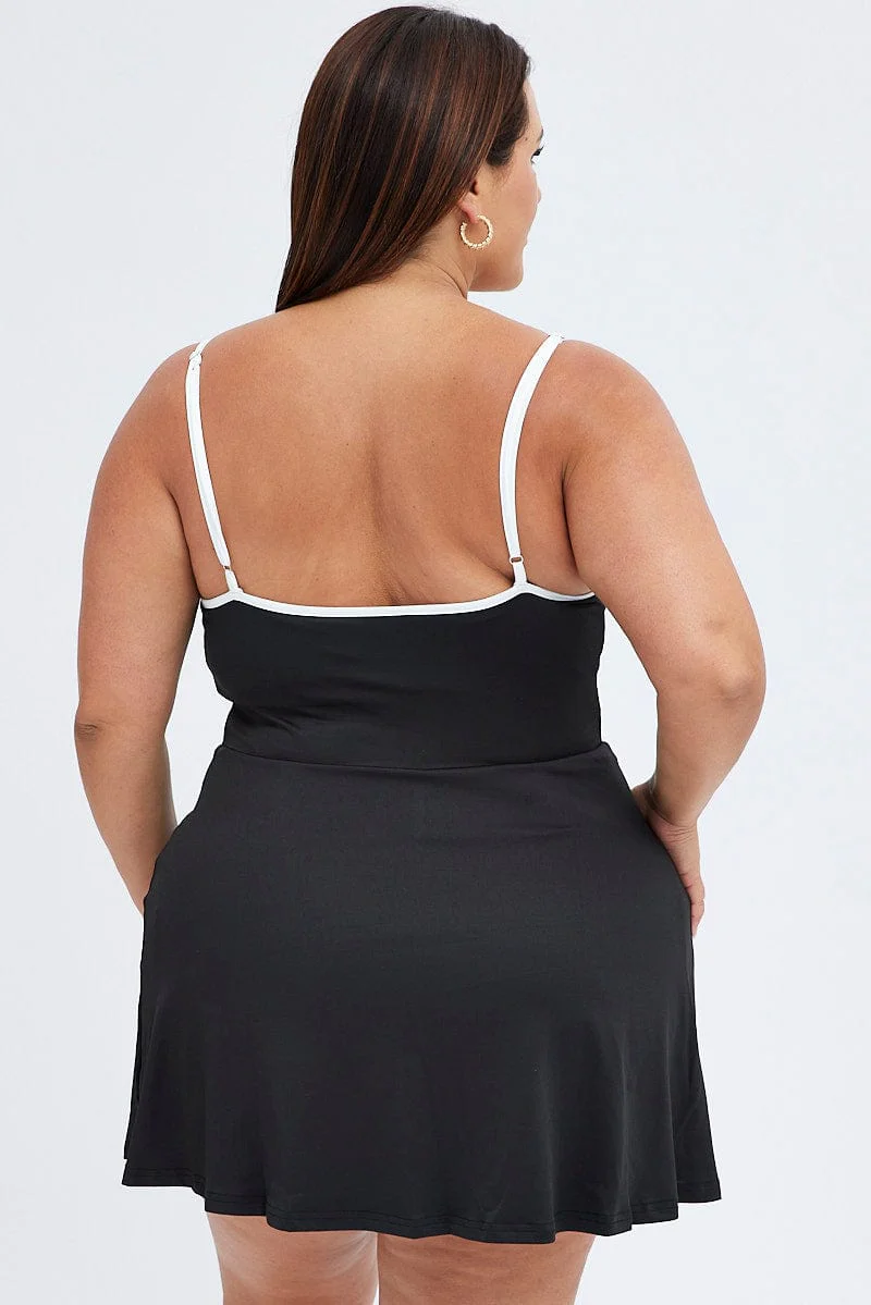 Black Tennis Dress With Inbuilt Shorts Jersey Contrast - Image 5