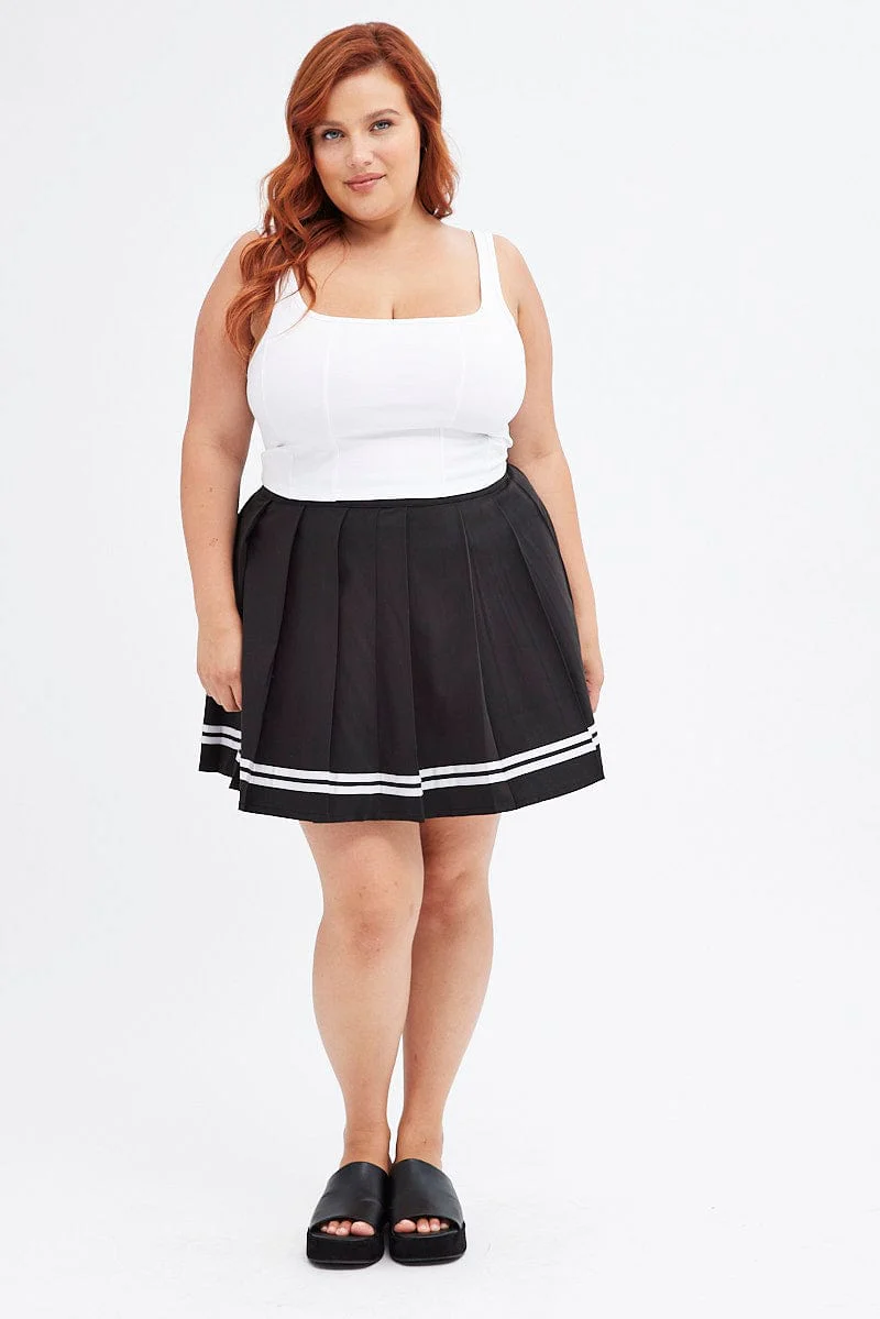 Black Tennis Skirt Mini Pleated Stripe Trim - Image 3