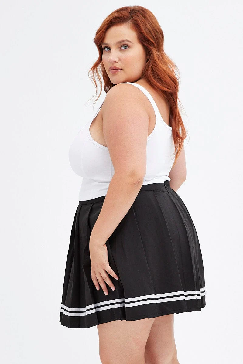 Black Tennis Skirt Mini Pleated Stripe Trim - Image 4