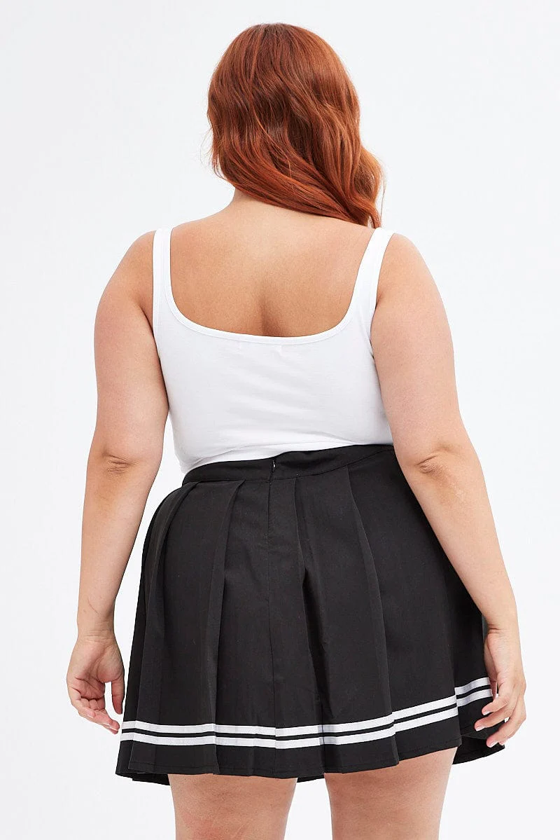 Black Tennis Skirt Mini Pleated Stripe Trim - Image 5