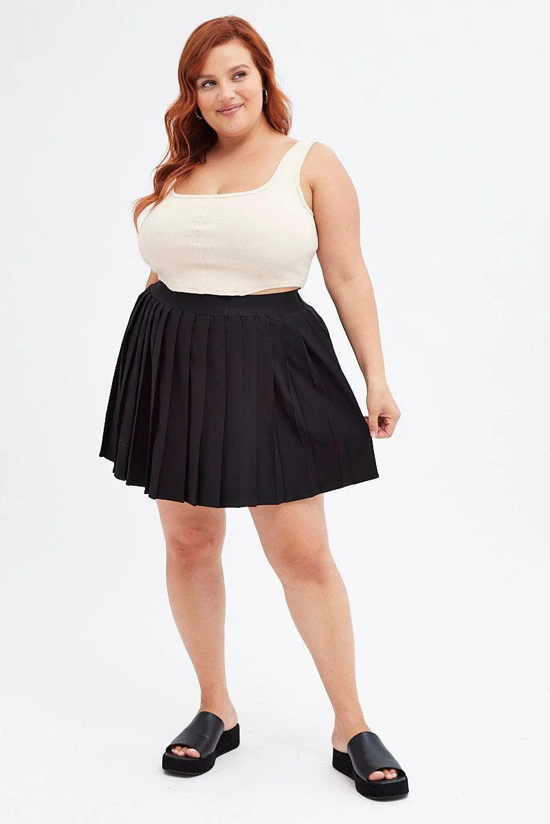 Black Tennis Skirt Pleated Elastic Waist - Image 3