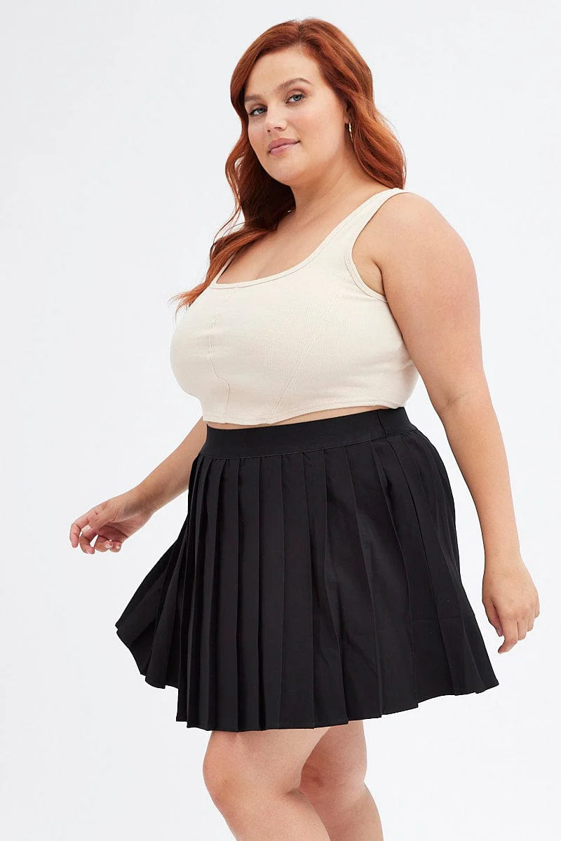 Black Tennis Skirt Pleated Elastic Waist - Image 4