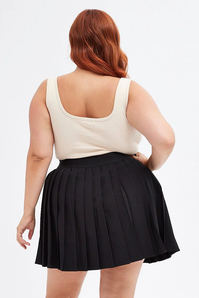 Black Tennis Skirt Pleated Elastic Waist - Image 5