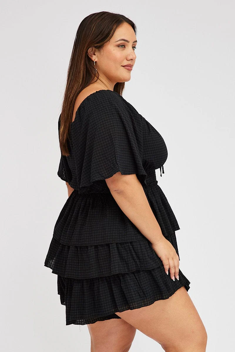 Black Textured Frill Playsuit Flare Sleeve - Image 4