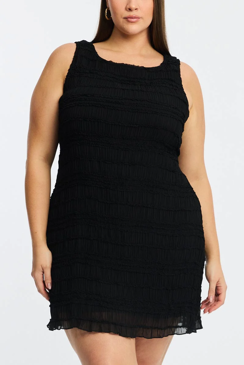 Black Textured Mini Dress Sleeveless - Image 6
