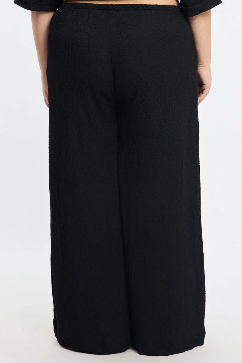 Black Textured Pants Elastic Waist - Image 4