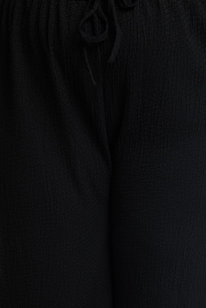 Black Textured Pants Elastic Waist - Image 5