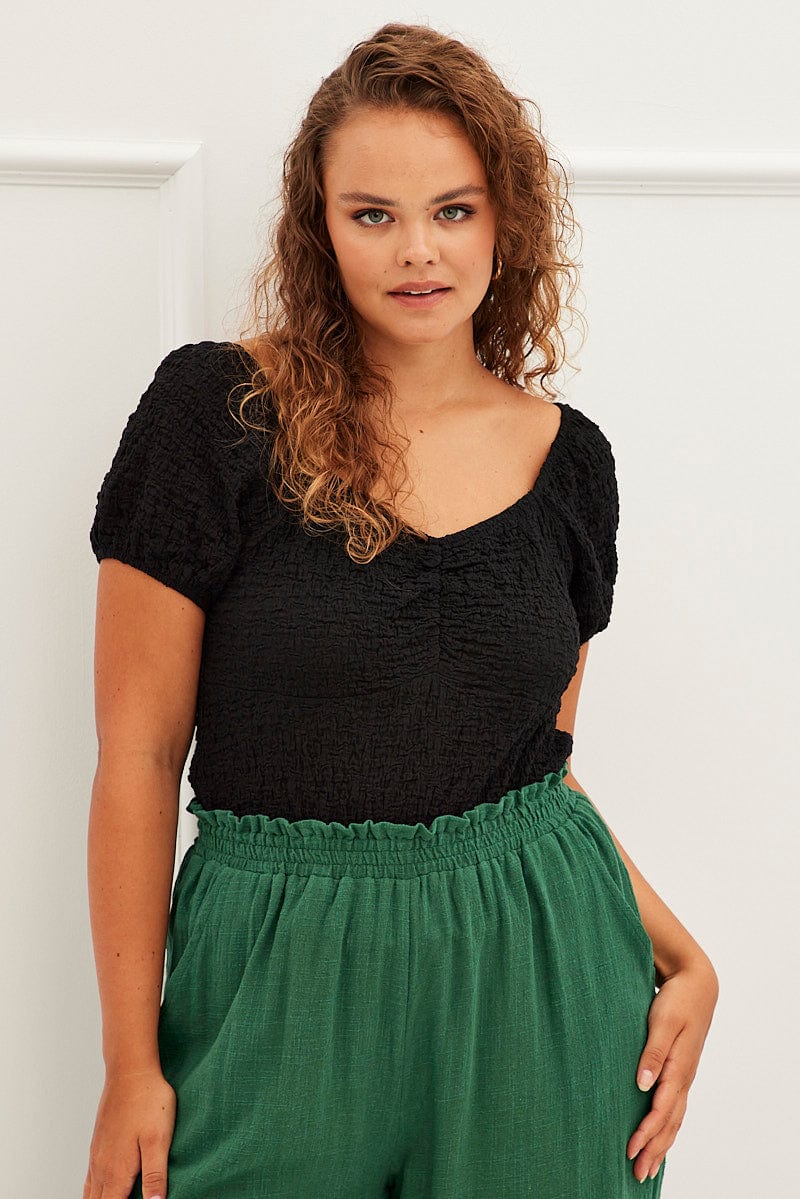 Black Textured Peplum Top