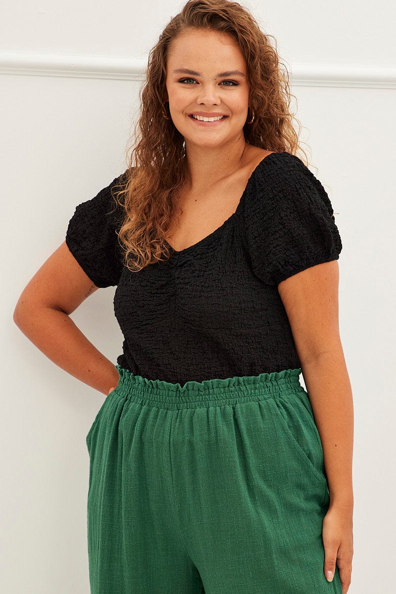 Black Textured Peplum Top - Image 3