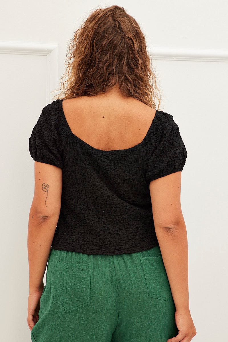 Black Textured Peplum Top - Image 5