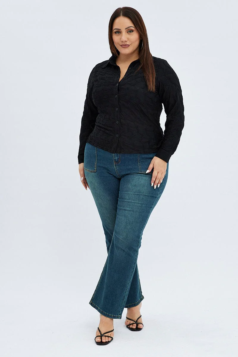 Black Textured Shirt Long Sleeve - Image 3