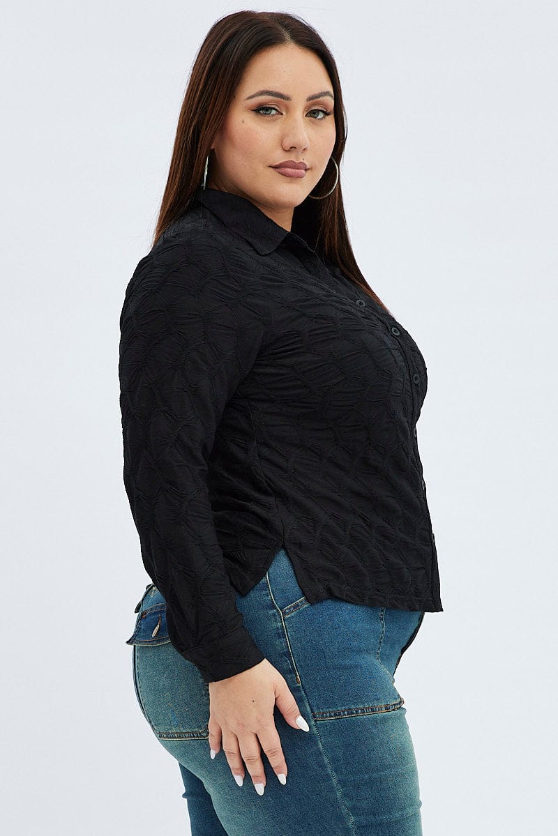 Black Textured Shirt Long Sleeve - Image 4