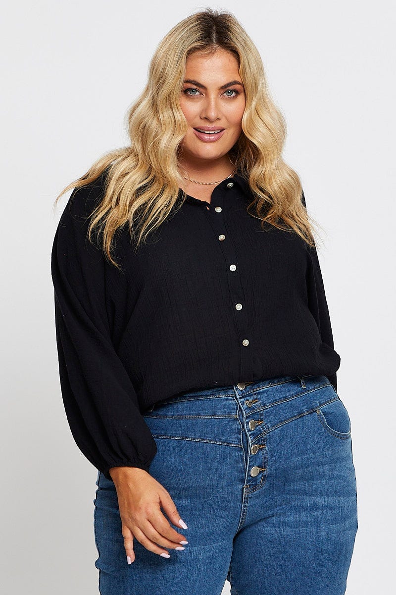 Black Textured Shirt Off Long Sleeve - Image 3