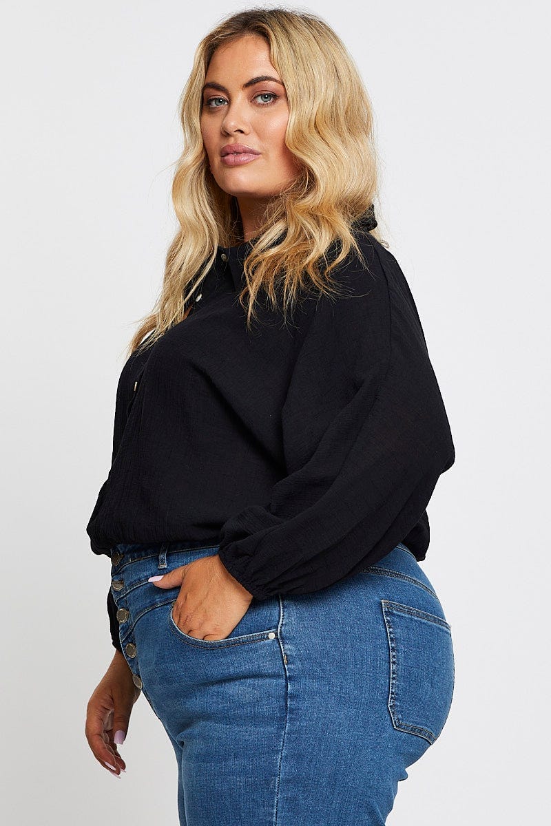 Black Textured Shirt Off Long Sleeve - Image 4