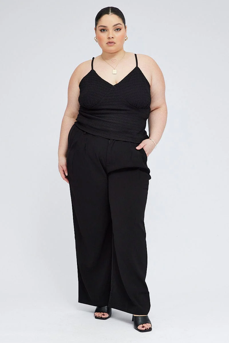 Black Textured Singlet Top V-neck - Image 2