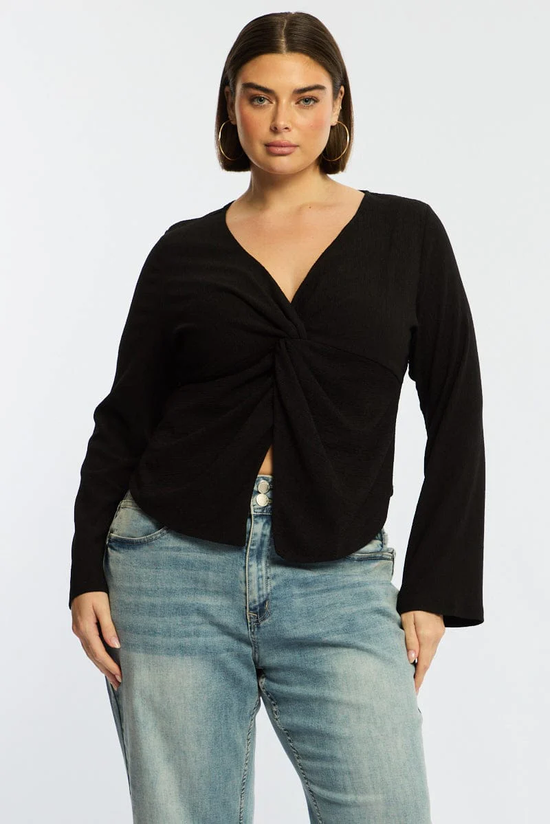 Black Textured Top Long Sleeve