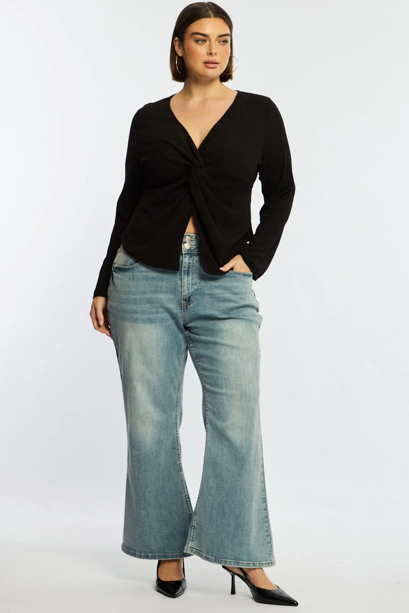 Black Textured Top Long Sleeve - Image 2