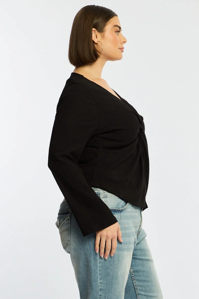 Black Textured Top Long Sleeve - Image 4
