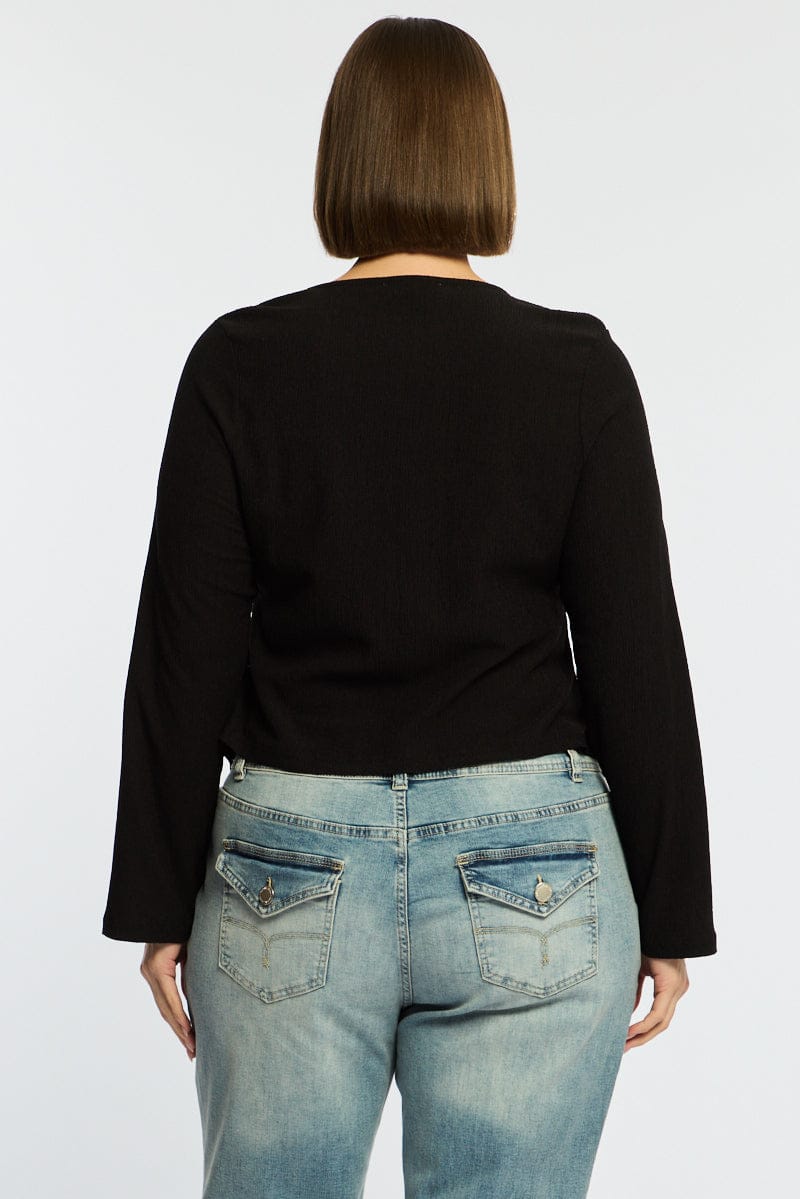 Black Textured Top Long Sleeve - Image 5