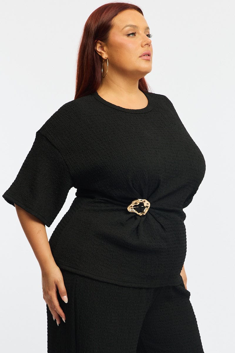 Black Textured Top Short Sleeve - Image 5