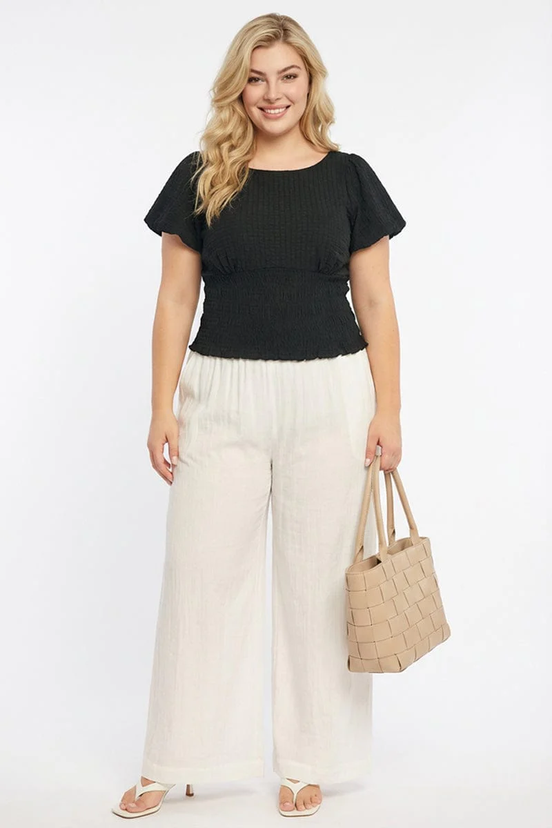 Black Textured Top Short Sleeve Shirred - Image 2