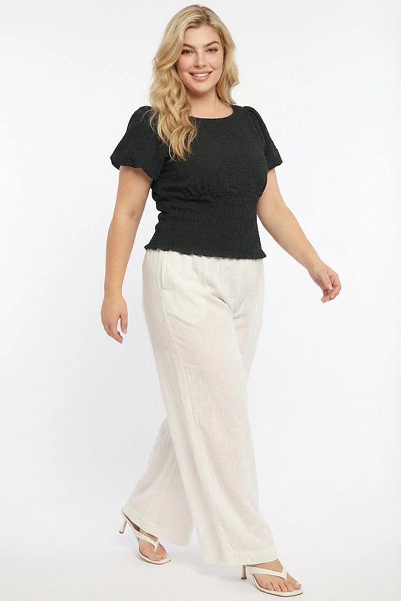Black Textured Top Short Sleeve Shirred - Image 3