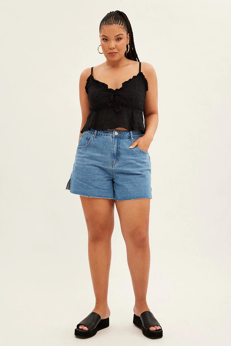 Black Textured Top Sleeveless - Image 2