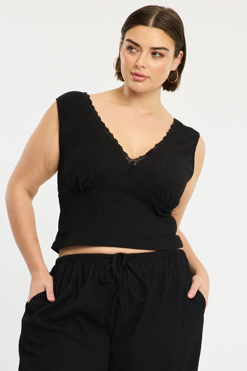 Black Textured Top Sleeveless