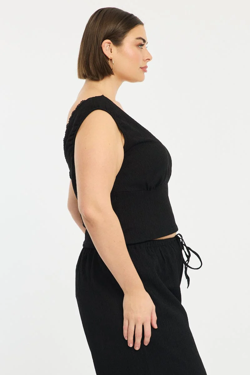 Black Textured Top Sleeveless - Image 3