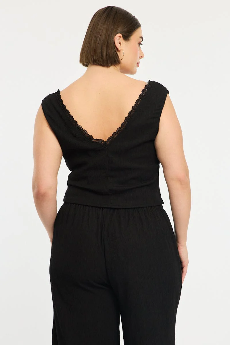 Black Textured Top Sleeveless - Image 4