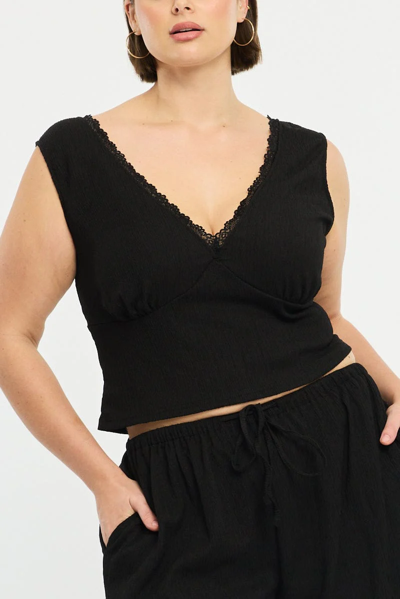 Black Textured Top Sleeveless - Image 5