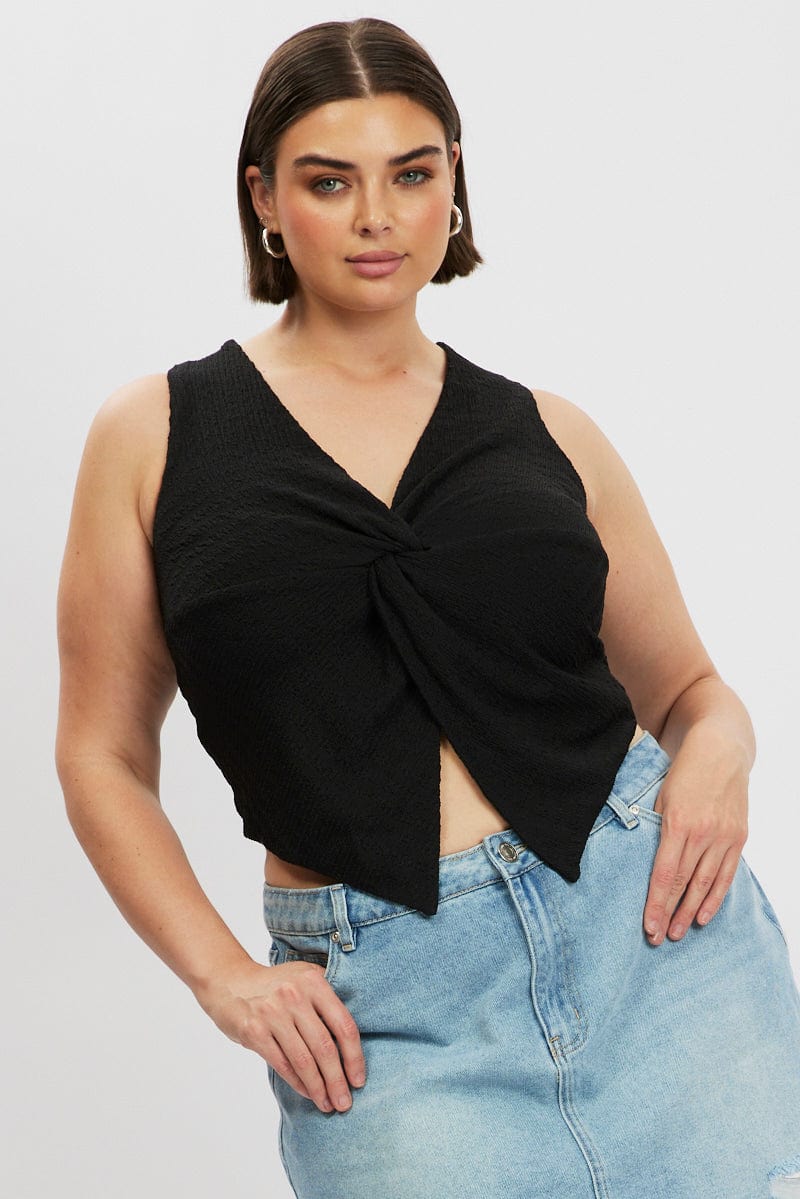 Black Textured Top Twist Sleeveless