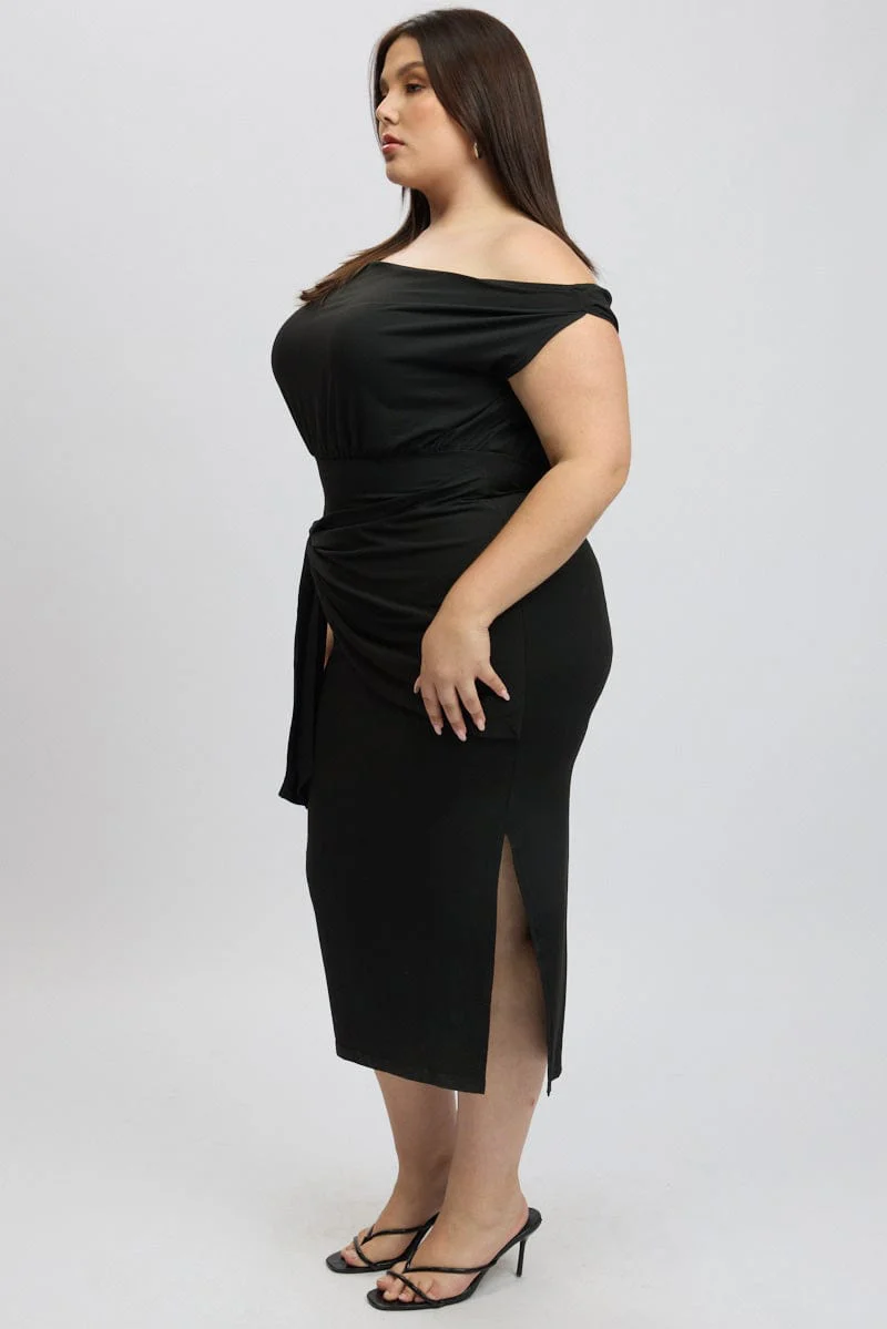 Black Tie Front Asymmetric Off Shoulder Dress - Image 4