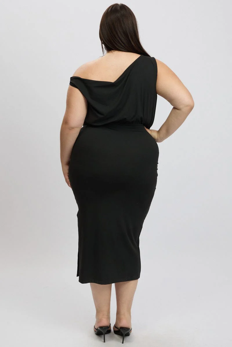Black Tie Front Asymmetric Off Shoulder Dress - Image 5