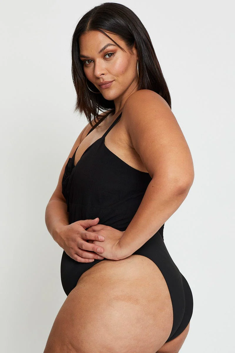 Black Tie Front Bodysuit Sleeveless - Image 2