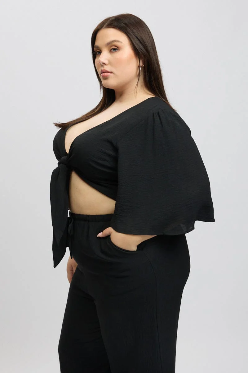 Black Tie Front Textured Georgette Bolero Top - Image 4