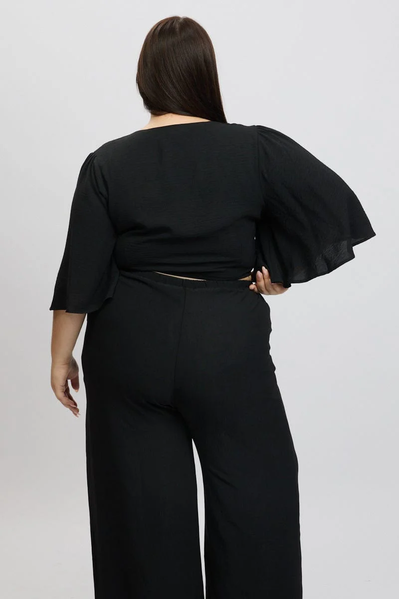 Black Tie Front Textured Georgette Bolero Top - Image 5