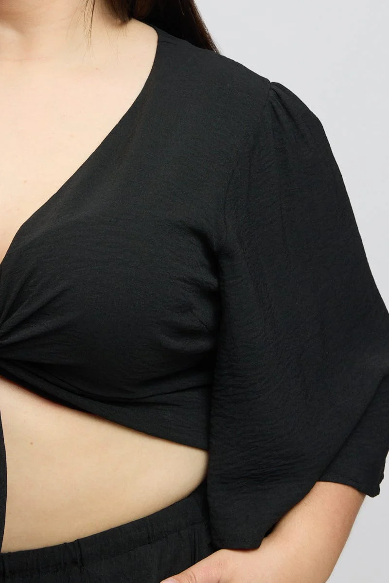 Black Tie Front Textured Georgette Bolero Top - Image 6