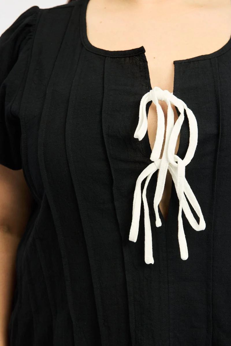 Black Tie Front Top Short Sleeve - Image 5