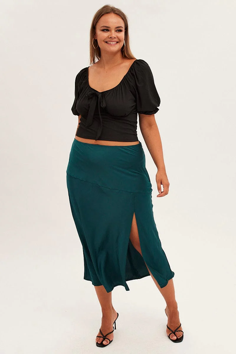 Black Tie Top Short Sleeve Puff Sleeve Jersey - Image 2