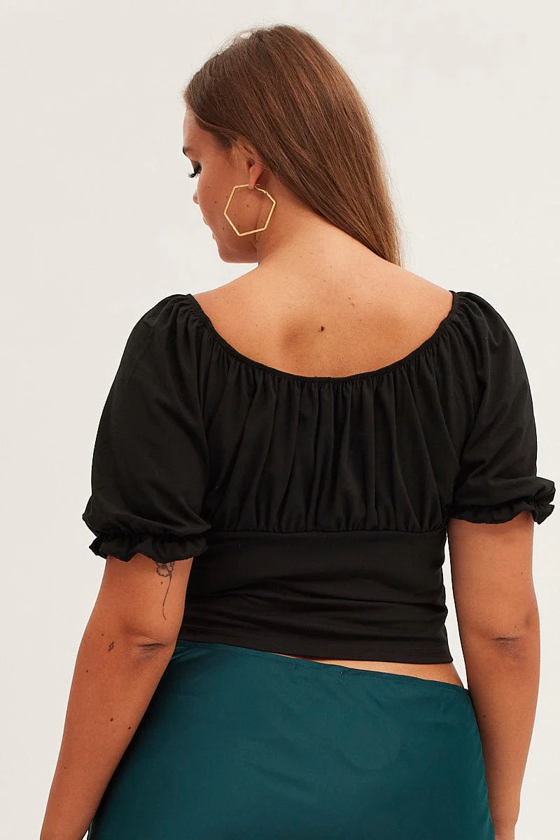 Black Tie Top Short Sleeve Puff Sleeve Jersey - Image 5